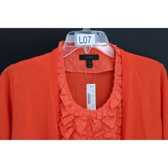 J.Crew Cardigan sweater with ruffly underlay-G9830-TANGERINE-size M-merino wool - Picture 2 of 7